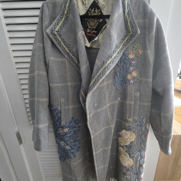Johnny Was Gray Embroidered Coat Fringe - Picture 3 of 4